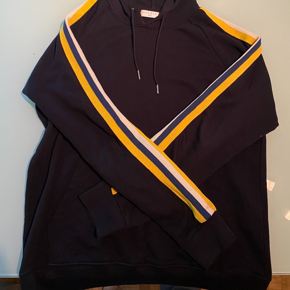 Sandro Hoodie Sweatshirt w/Striped Braid Trims